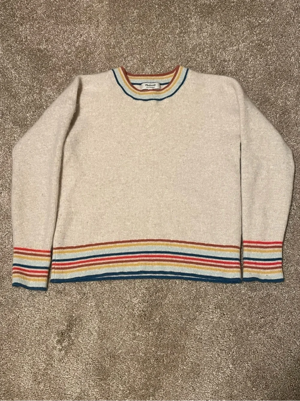 Madewell Cashmere Rainbow Trim Crewneck Sweater